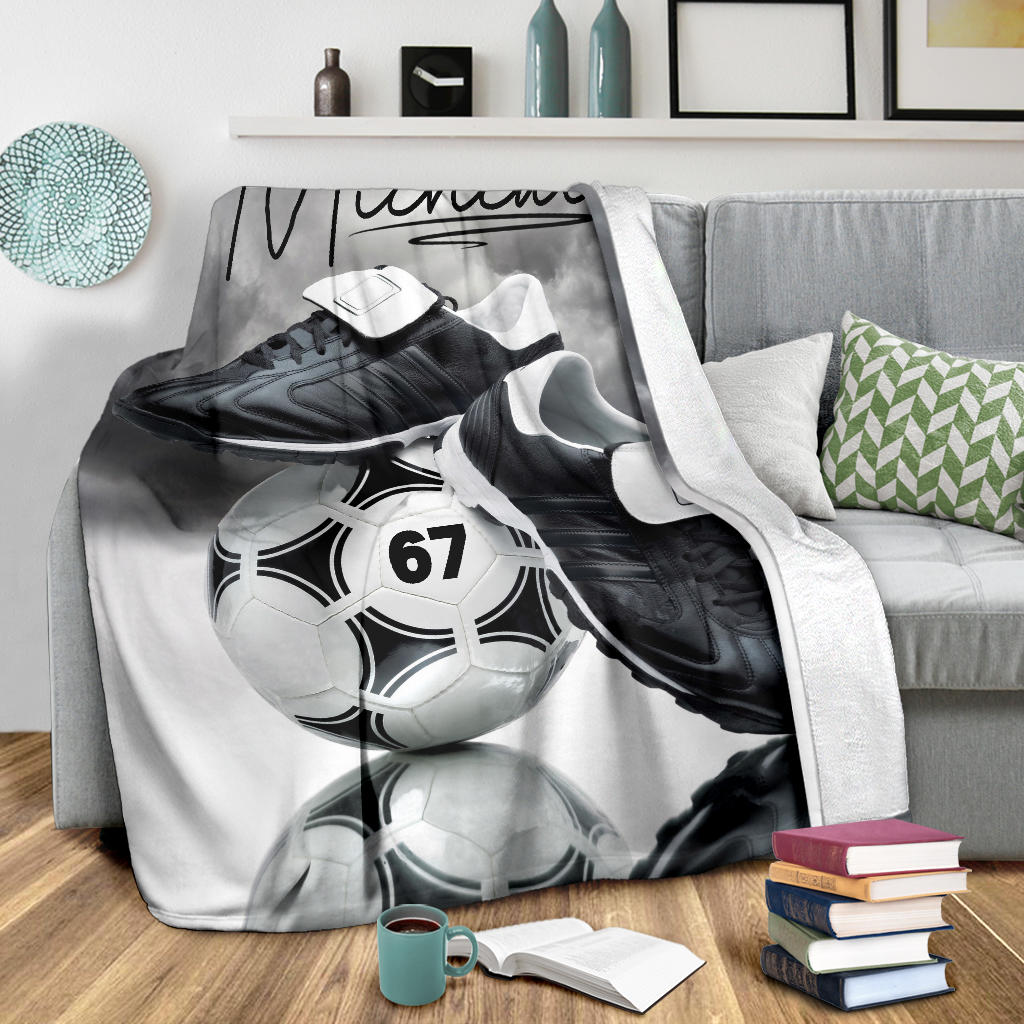 Ohaprints-Fleece-Sherpa-Blanket-Soccer-Shoes-Balls-Grey-Cloud-Custom-Personalized-Name-Number-Soft-Throw-Blanket-1231-Sherpa Blanket