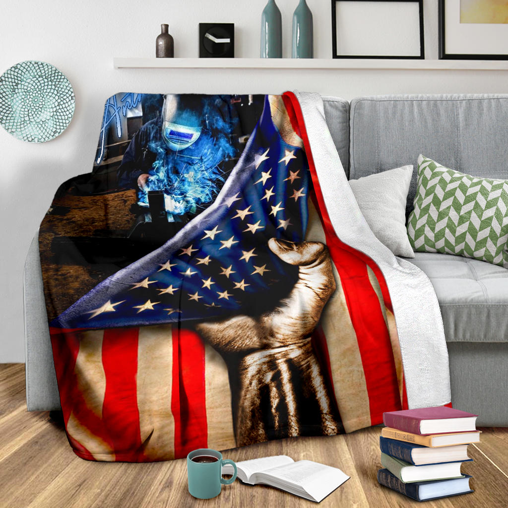 Ohaprints-Fleece-Sherpa-Blanket-Welder-Hand-Flag-Usa-American-Custom-Personalized-Name-Soft-Throw-Blanket-1611-Sherpa Blanket