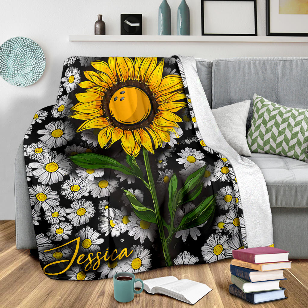 Ohaprints-Fleece-Sherpa-Blanket-Sunflower-Bowling-With-White-Daisy-Bowling-Lover-Gift-Custom-Personalized-Name-Soft-Throw-Blanket-1755-Sherpa Blanket