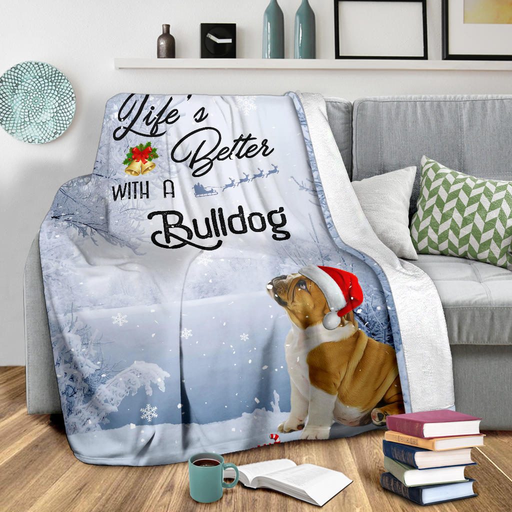 Ohaprints-Fleece-Sherpa-Blanket-Life-Is-Better-With-A-French-Bulldog-Puppy-Dog-Wear-Christmas-Hat-White-Soft-Throw-Blanket-1790-Sherpa Blanket