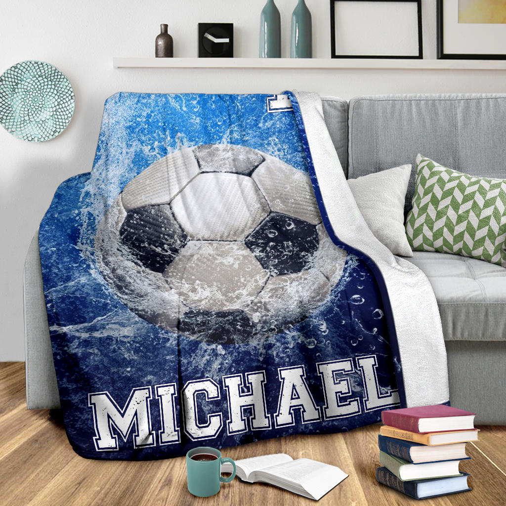 Ohaprints-Fleece-Sherpa-Blanket-Soccer-Blue-Ball-Water-Drop-Custom-Personalized-Name-Number-Soft-Throw-Blanket-1192-Sherpa Blanket