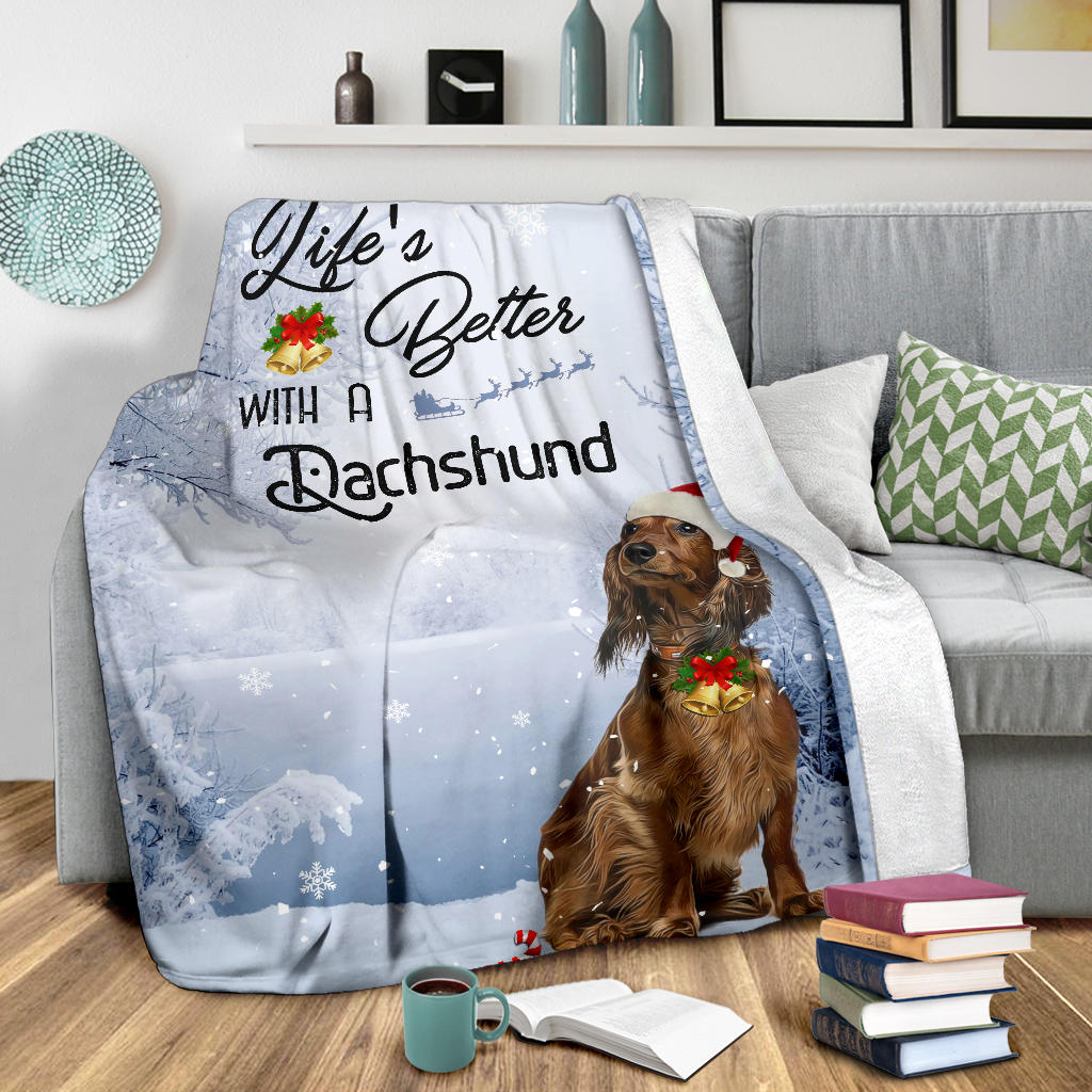 Ohaprints-Fleece-Sherpa-Blanket-Dachshund-Life-Is-Better-Gift-For-Dog-Lover-Xmas-Gift-Soft-Throw-Blanket-1791-Sherpa Blanket