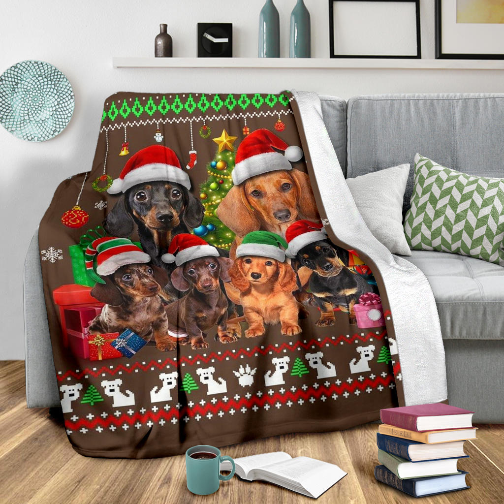 Ohaprints-Fleece-Sherpa-Blanket-Dachshund-Family-Lovely-Xmas-Gift-For-Dog-Lovers-Soft-Throw-Blanket-1780-Sherpa Blanket