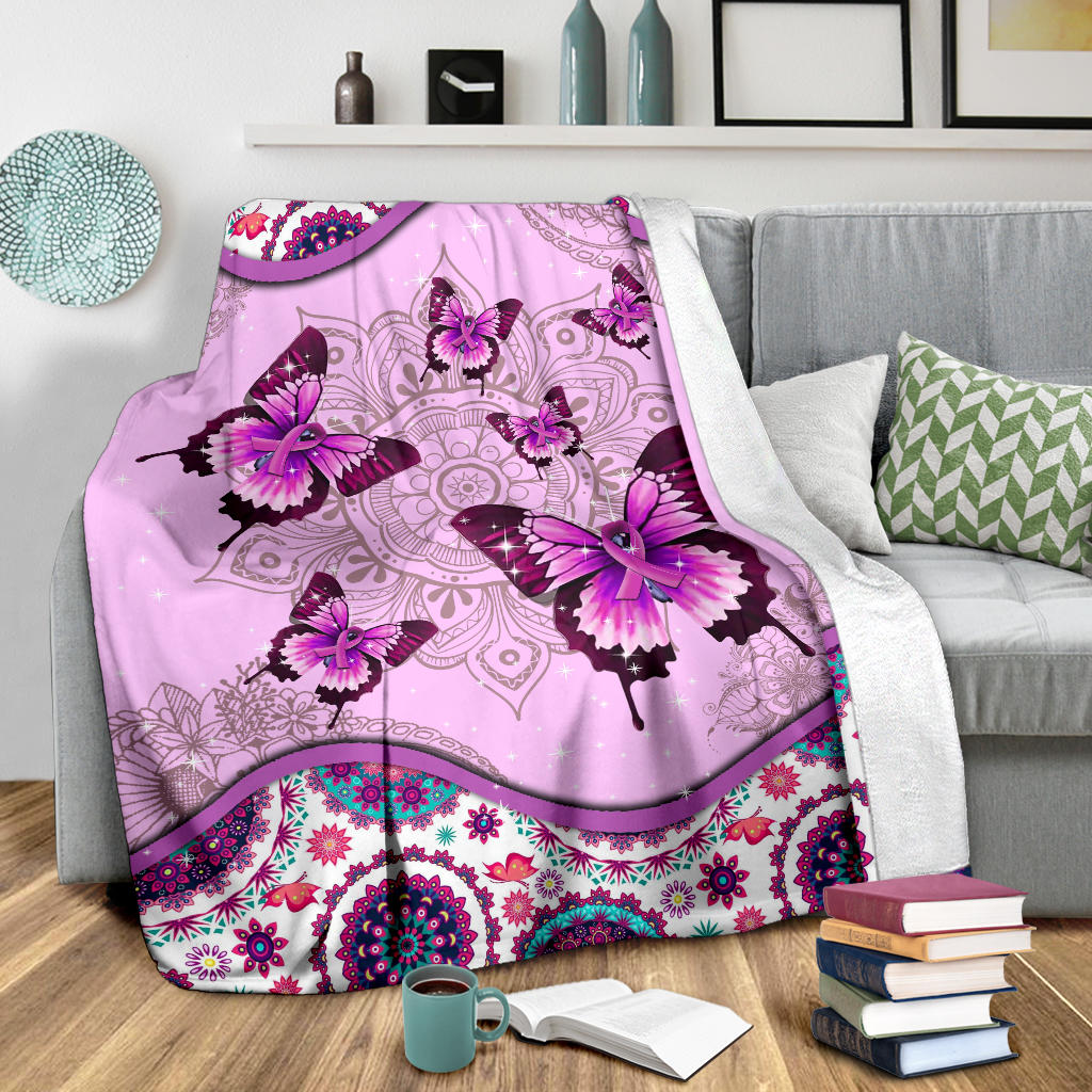 Ohaprints-Fleece-Sherpa-Blanket-Buffterfly-Breast-Cancer-Awareness-Soft-Throw-Blanket-1563-Sherpa Blanket