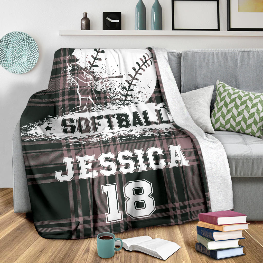 Ohaprints-Fleece-Sherpa-Blanket-Softball-Gift-For-Daughter-Girl-Custom-Personalized-Name-Number-Soft-Throw-Blanket-1868-Sherpa Blanket