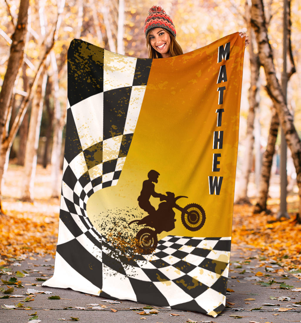 Ohaprints-Fleece-Sherpa-Blanket-Motocross-Black-And-White-Custom-Personalized-Name-Soft-Throw-Blanket-1423-Sherpa Blanket