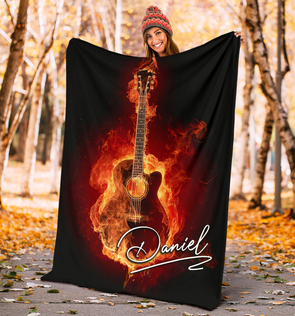 Ohaprints-Fleece-Sherpa-Blanket-Fire-Flame-Acoustic-Guitar-Lover-Gift-Guitarist-Black-Custom-Personalized-Name-Soft-Throw-Blanket-1680-Sherpa Blanket