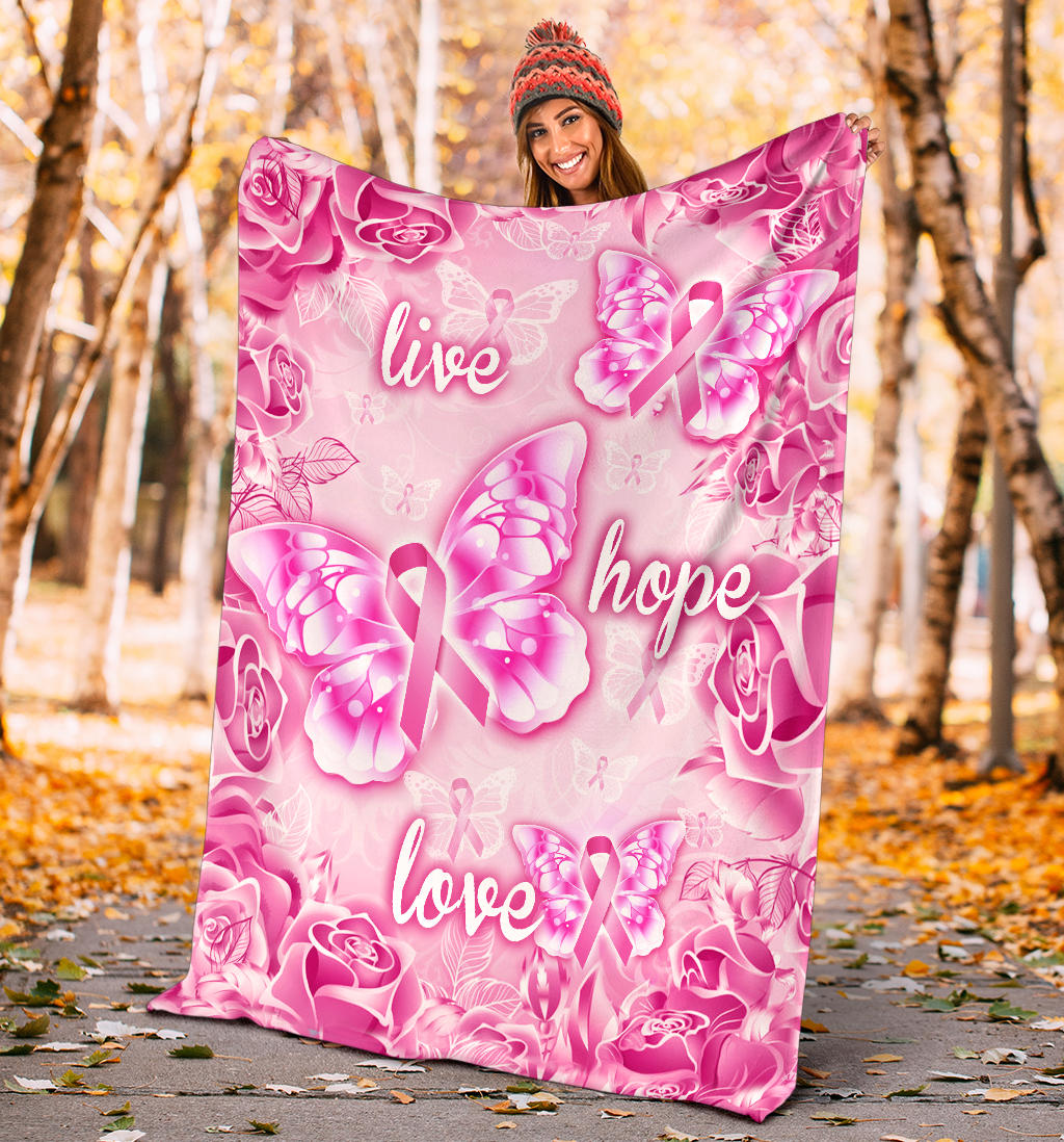 Ohaprints-Fleece-Sherpa-Blanket-Breast-Cancer-Awareness-Butterfly-Live-Hope-Love-Soft-Throw-Blanket-1564-Sherpa Blanket
