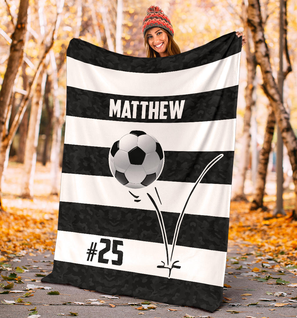 Ohaprints-Fleece-Sherpa-Blanket-Soccer-Ball-Bounce-Black-White-Custom-Personalized-Name-Number-Soft-Throw-Blanket-1255-Sherpa Blanket