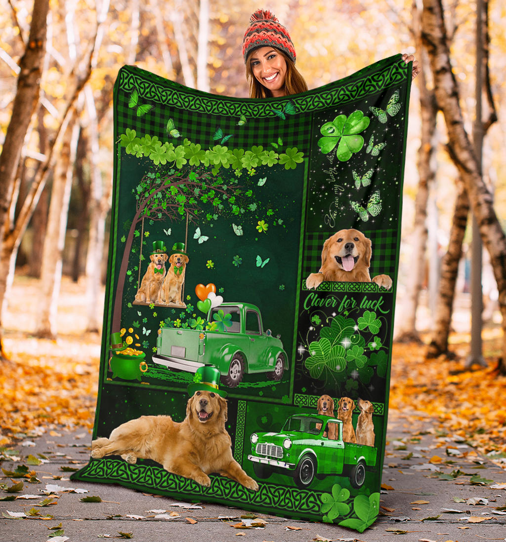 Ohaprints-Fleece-Sherpa-Blanket-Golden-Retriever-Gift-For-Patrick-Day-Soft-Throw-Blanket-1573-Sherpa Blanket