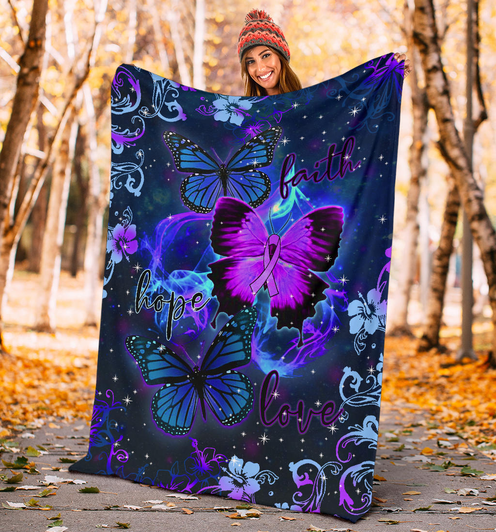 Ohaprints Fleece Sherpa Blanket Epilepsy Awareness Purple Ribbon
