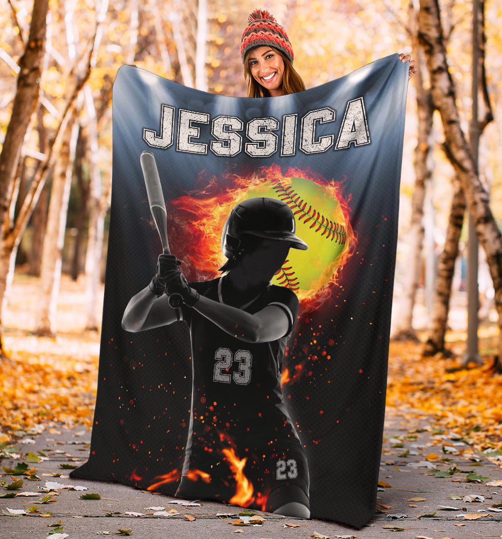 Ohaprints-Fleece-Sherpa-Blanket-Softball-Gift-For-Daughter-Girl-Custom-Personalized-Name-Number-Soft-Throw-Blanket-1835-Sherpa Blanket