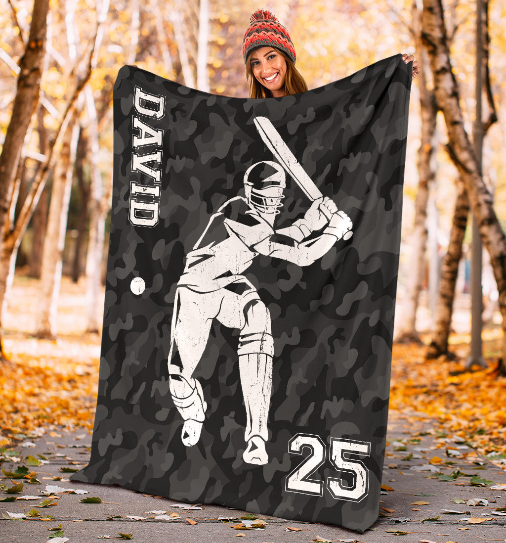 Ohaprints-Fleece-Sherpa-Blanket-Gift-For-Cricket-Lover-Black-Camo-Cricket-Boy-Player-Custom-Personalized-Name-Soft-Throw-Blanket-1769-Sherpa Blanket