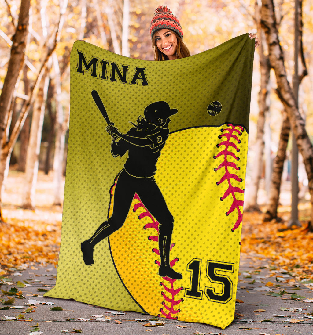 Ohaprints-Fleece-Sherpa-Blanket-Softball-Gift-For-Daughter-Girl-Custom-Personalized-Name-Number-Soft-Throw-Blanket-1181-Sherpa Blanket