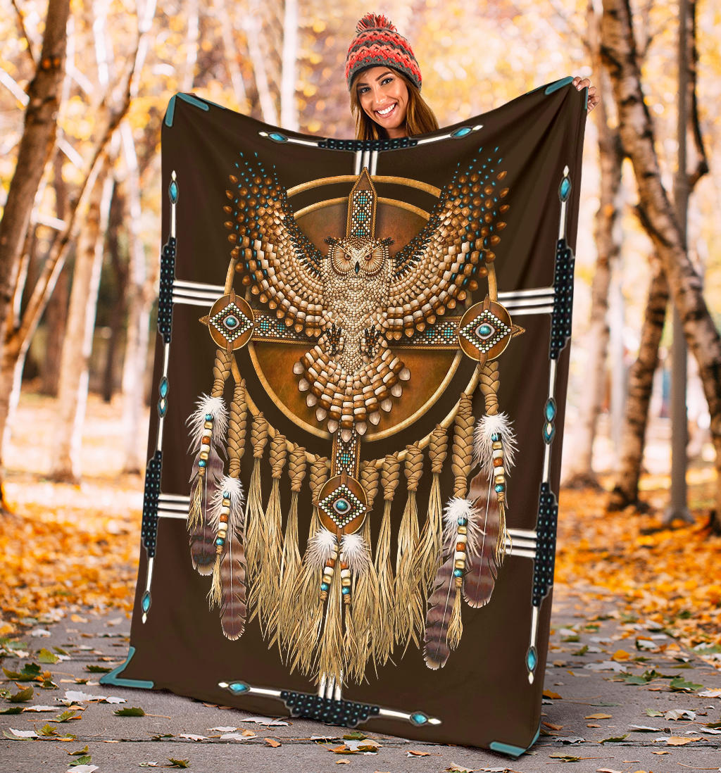 Ohaprints-Fleece-Sherpa-Blanket-Owl-American-Native-Dreamcatcher-Boho-Style-Soft-Throw-Blanket-1414-Sherpa Blanket