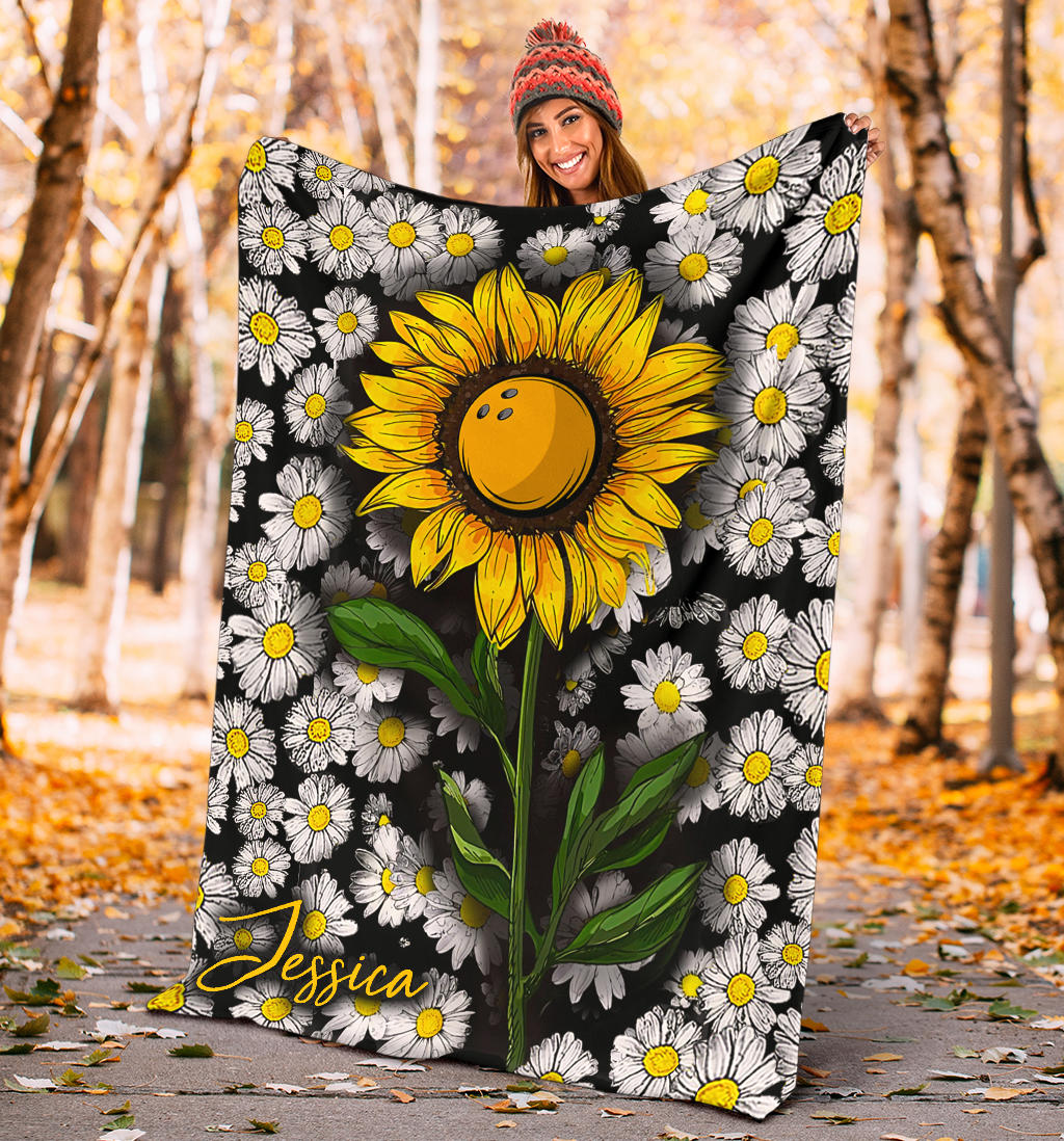 Ohaprints-Fleece-Sherpa-Blanket-Sunflower-Bowling-With-White-Daisy-Bowling-Lover-Gift-Custom-Personalized-Name-Soft-Throw-Blanket-1755-Sherpa Blanket