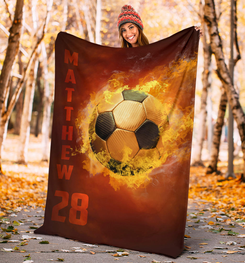 Ohaprints-Fleece-Sherpa-Blanket-Soccer-Fireball-Lover-Gift-Custom-Personalized-Name-Number-Soft-Throw-Blanket-1232-Sherpa Blanket