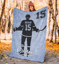 Ohaprints-Fleece-Sherpa-Blanket-Hockey-Player-Blue-Blanket-For-Teen-Boy-Sport-Fan-Custom-Personalized-Name-Number-Soft-Throw-Blanket-1653-Sherpa Blanket