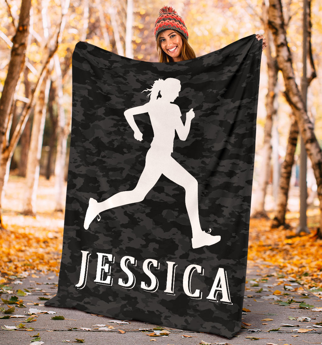 Ohaprints-Fleece-Sherpa-Blanket-Running-Lover-Gift-Black-Camo-Pattern-Girl-Runner-Custom-Personalized-Name-Soft-Throw-Blanket-1775-Sherpa Blanket