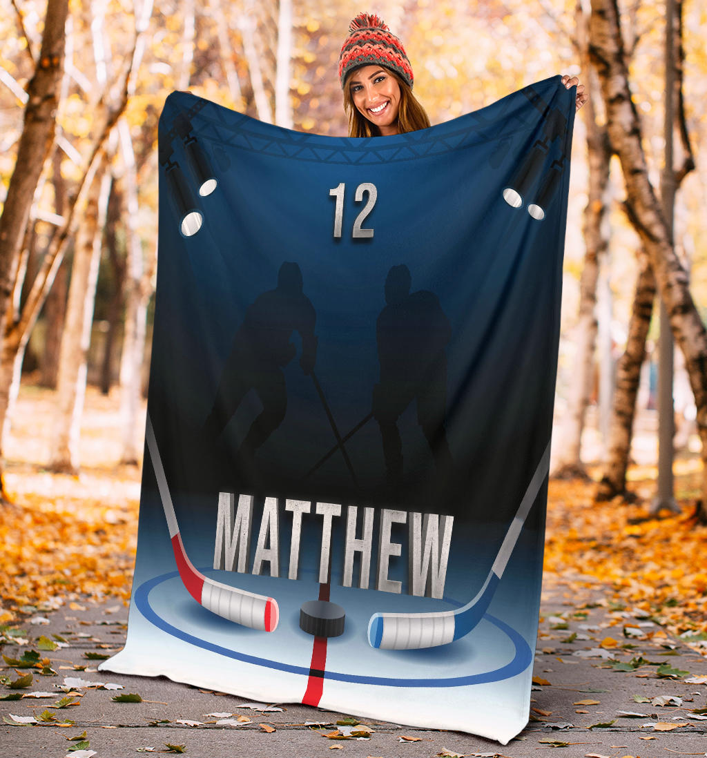 Ohaprints-Fleece-Sherpa-Blanket-Blue-Hockey-Match-Blanket-For-Hockey-Fan-Player-Lover-Custom-Personalized-Name-Number-Soft-Throw-Blanket-1696-Sherpa Blanket