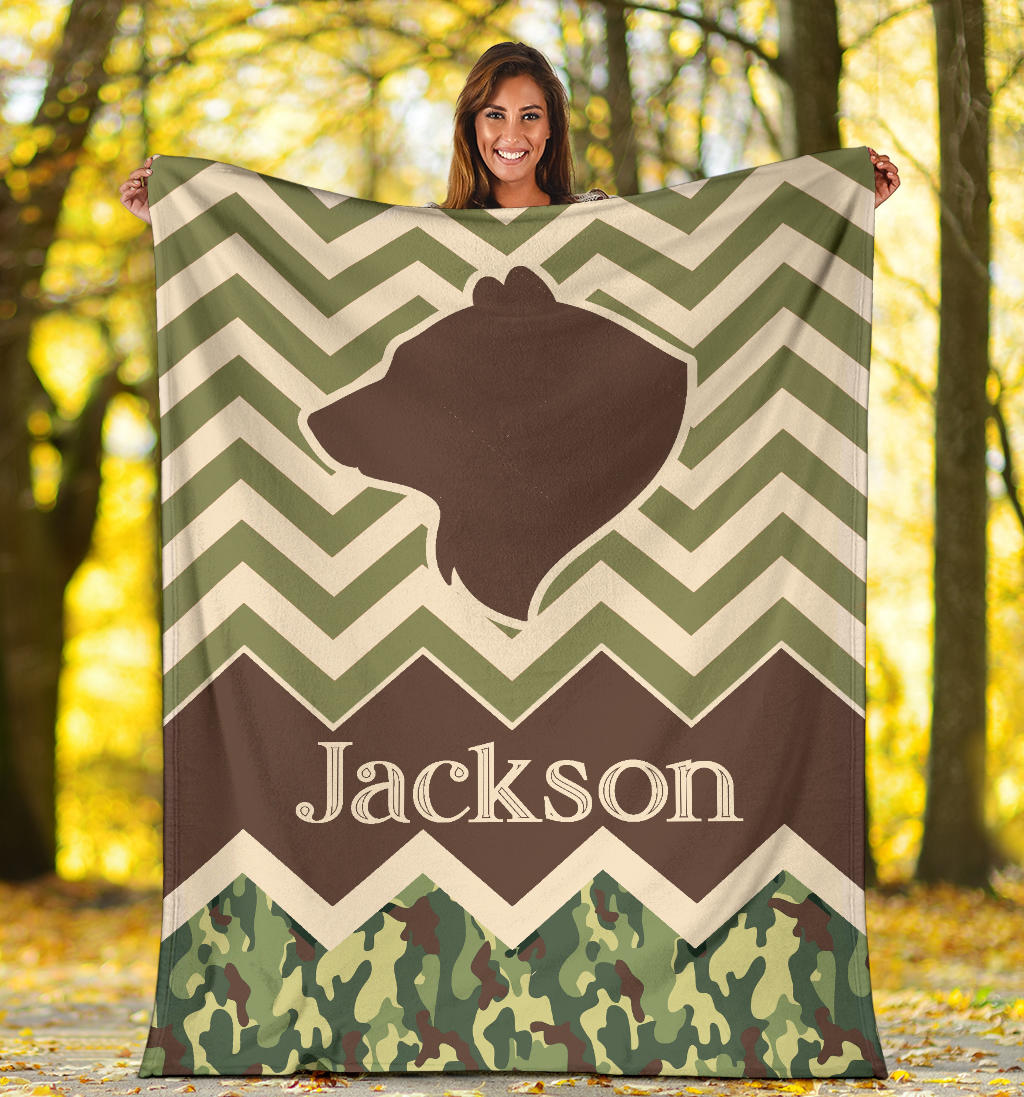 Ohaprints-Fleece-Sherpa-Blanket-Camping-Bear-Camping-Lover-Gift-Camper-Camo-Pattern-Custom-Personalized-Name-Soft-Throw-Blanket-1803-Sherpa Blanket