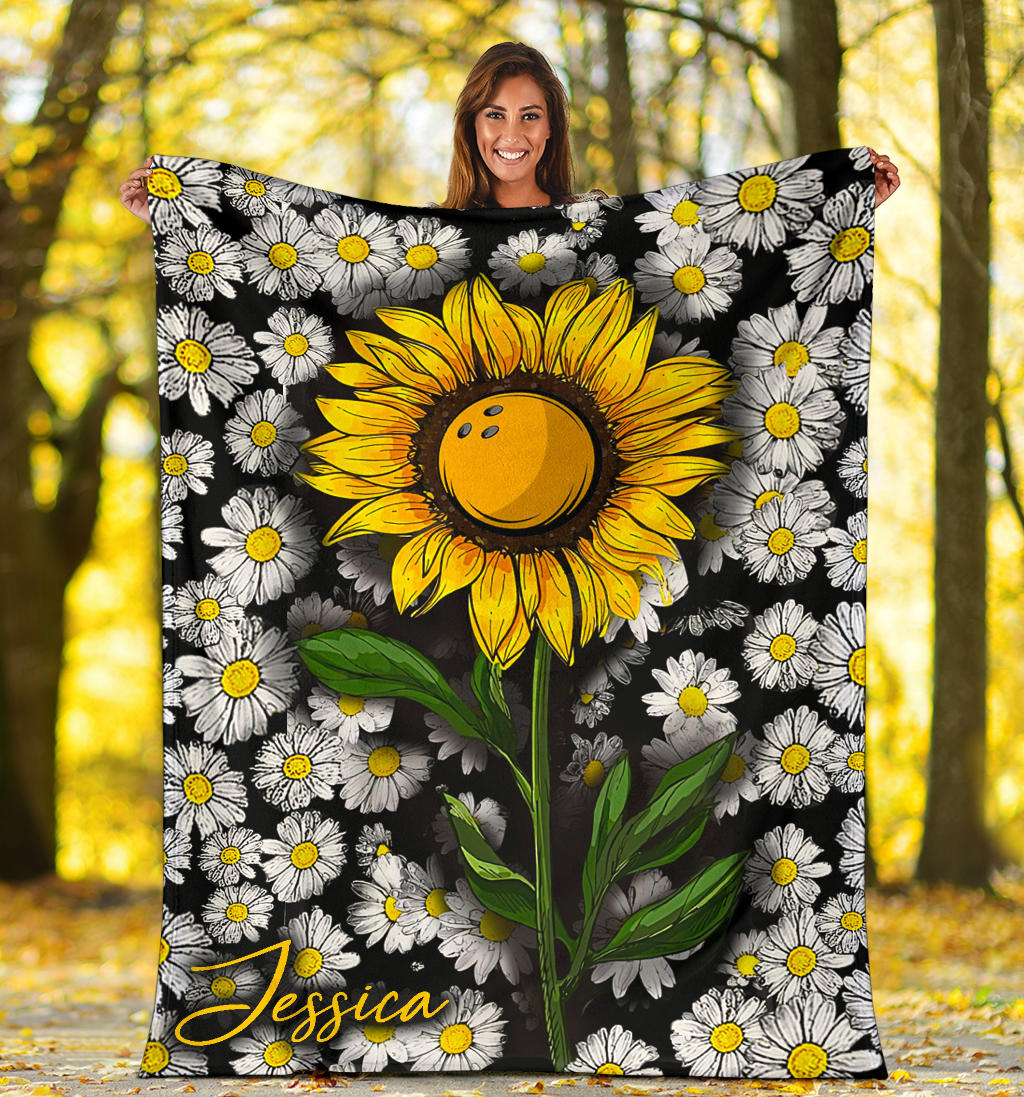 Ohaprints-Fleece-Sherpa-Blanket-Sunflower-Bowling-With-White-Daisy-Bowling-Lover-Gift-Custom-Personalized-Name-Soft-Throw-Blanket-1755-Sherpa Blanket