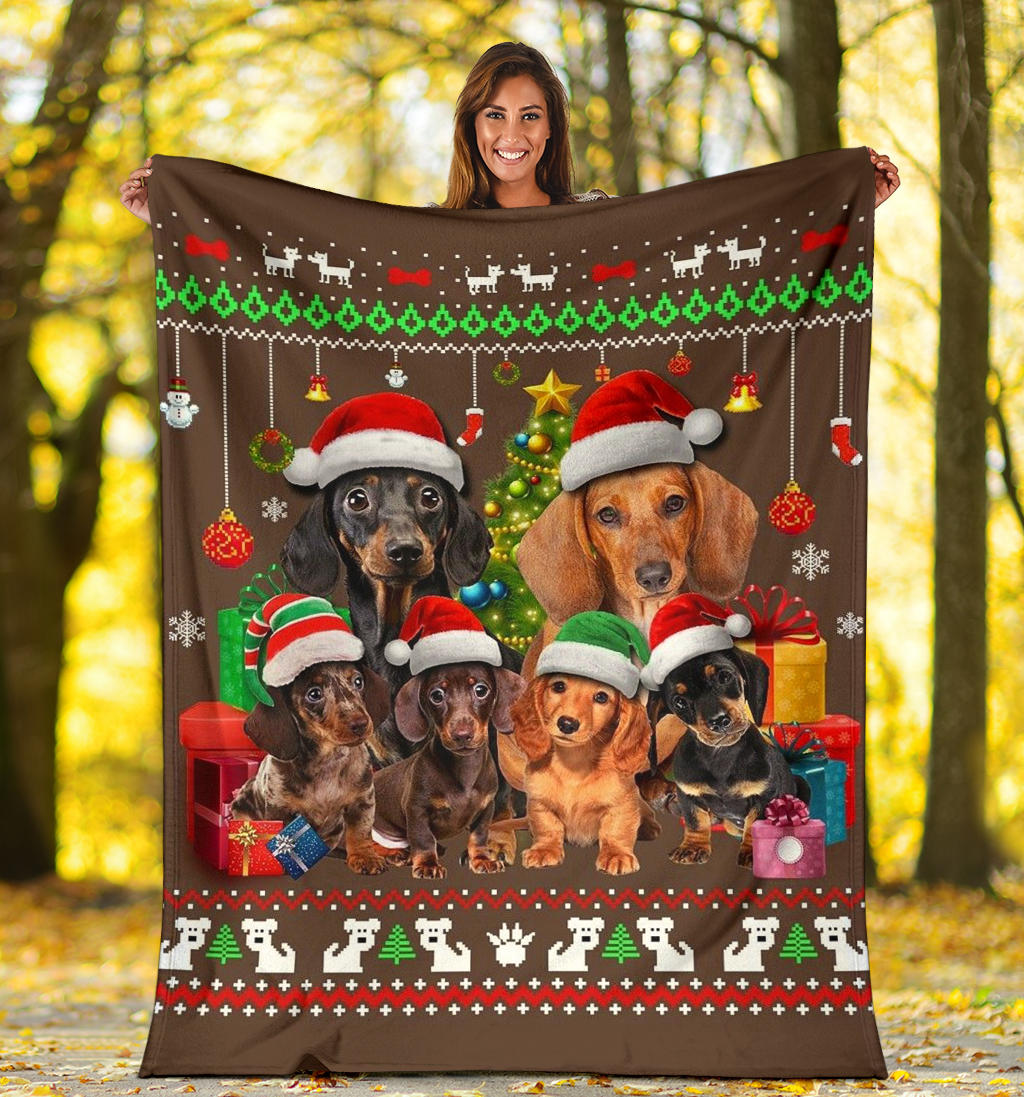 Ohaprints-Fleece-Sherpa-Blanket-Dachshund-Family-Lovely-Xmas-Gift-For-Dog-Lovers-Soft-Throw-Blanket-1780-Sherpa Blanket