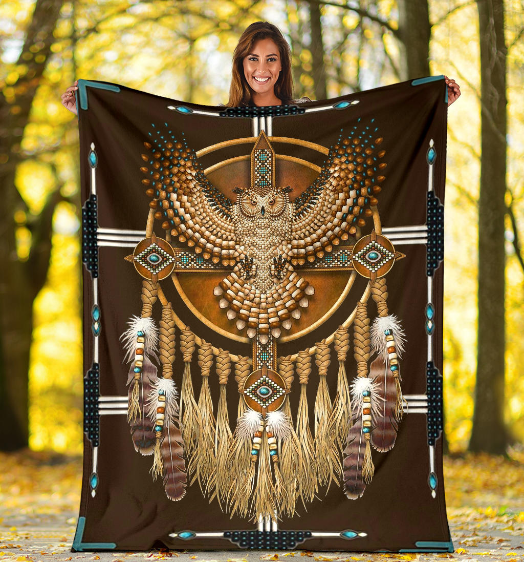 Ohaprints-Fleece-Sherpa-Blanket-Owl-American-Native-Dreamcatcher-Boho-Style-Soft-Throw-Blanket-1414-Sherpa Blanket