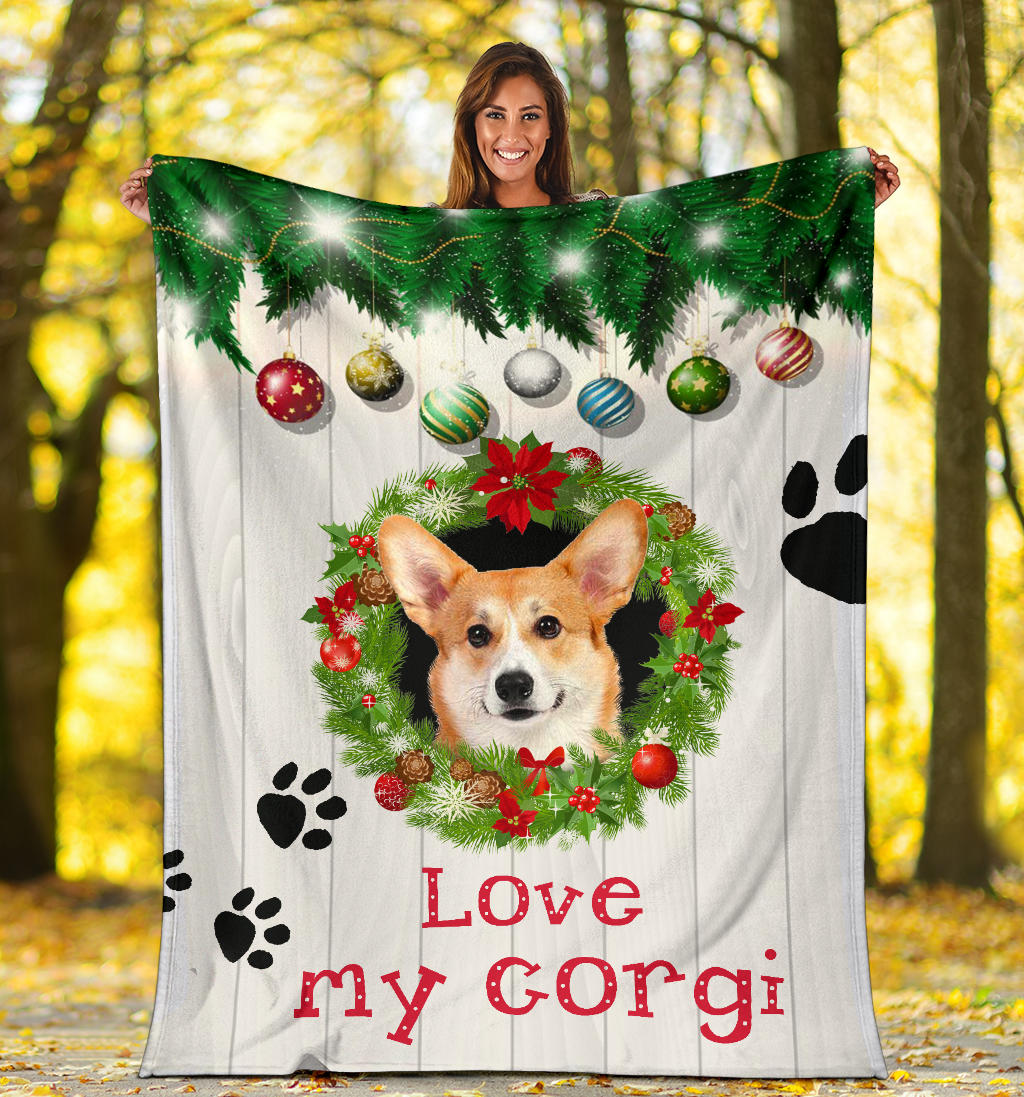 Ohaprints-Fleece-Sherpa-Blanket-Corgi-Dog-Christmas-Wreath-Love-Gift-For-Dog-Lover-Soft-Throw-Blanket-1786-Sherpa Blanket