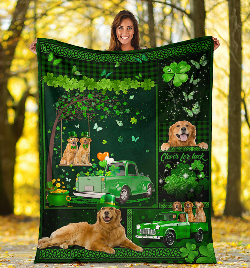 Ohaprints-Fleece-Sherpa-Blanket-Golden-Retriever-Gift-For-Patrick-Day-Soft-Throw-Blanket-1573-Fleece Blanket