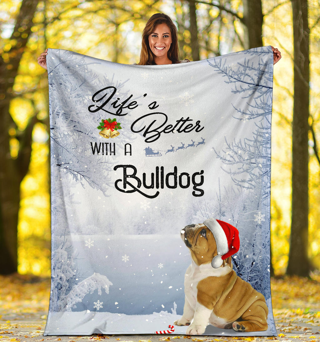 Ohaprints-Fleece-Sherpa-Blanket-Life-Is-Better-With-A-French-Bulldog-Puppy-Dog-Wear-Christmas-Hat-White-Soft-Throw-Blanket-1790-Sherpa Blanket