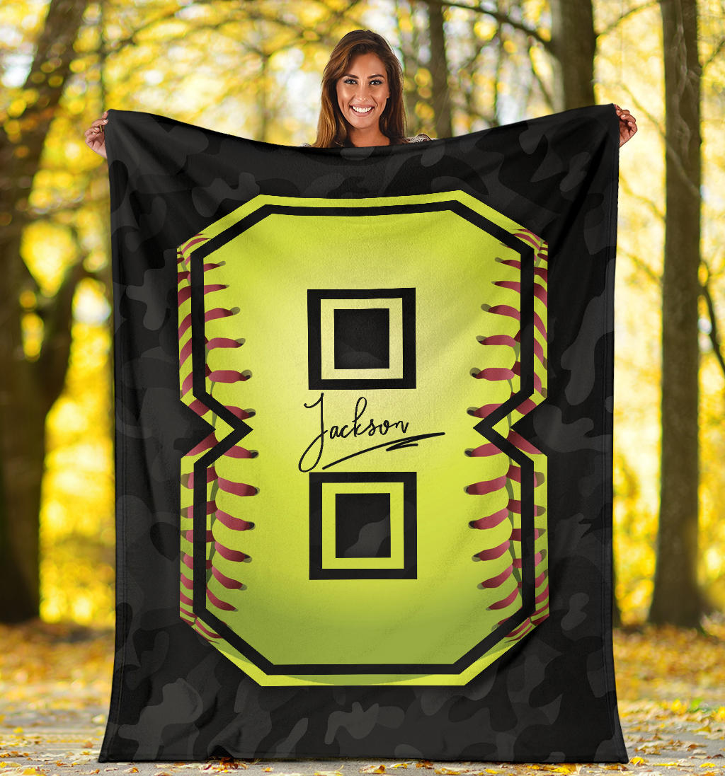 Ohaprints-Fleece-Sherpa-Blanket-Softball-Gift-For-Daughter-Girl-Custom-Personalized-Name-Number-Soft-Throw-Blanket-1852-Sherpa Blanket