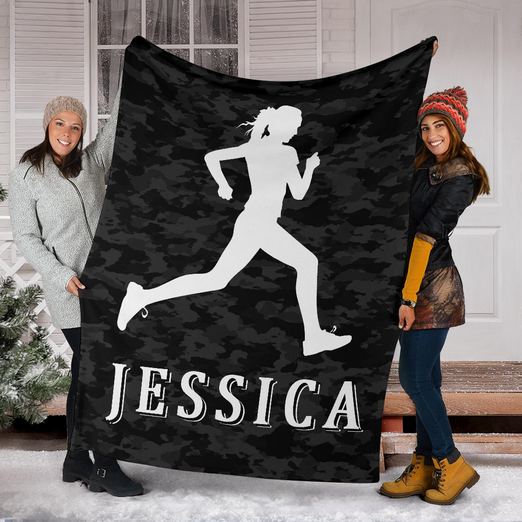 Ohaprints-Fleece-Sherpa-Blanket-Running-Lover-Gift-Black-Camo-Pattern-Girl-Runner-Custom-Personalized-Name-Soft-Throw-Blanket-1775-Fleece Blanket