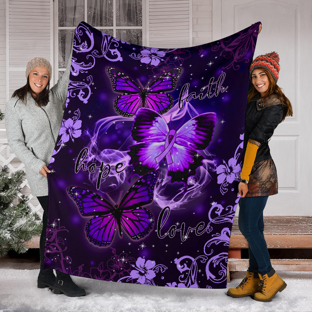Ohaprints-Fleece-Sherpa-Blanket-Raise-Fibromyalgia-Purple-Ribbon-Butterfly-Faith-Hope-Love-Purple-Soft-Throw-Blanket-1568-Sherpa Blanket