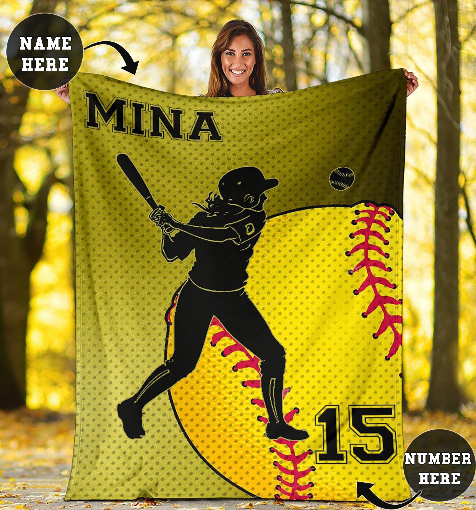 Ohaprints-Fleece-Sherpa-Blanket-Softball-Gift-For-Daughter-Girl-Custom-Personalized-Name-Number-Soft-Throw-Blanket-1181-Fleece Blanket