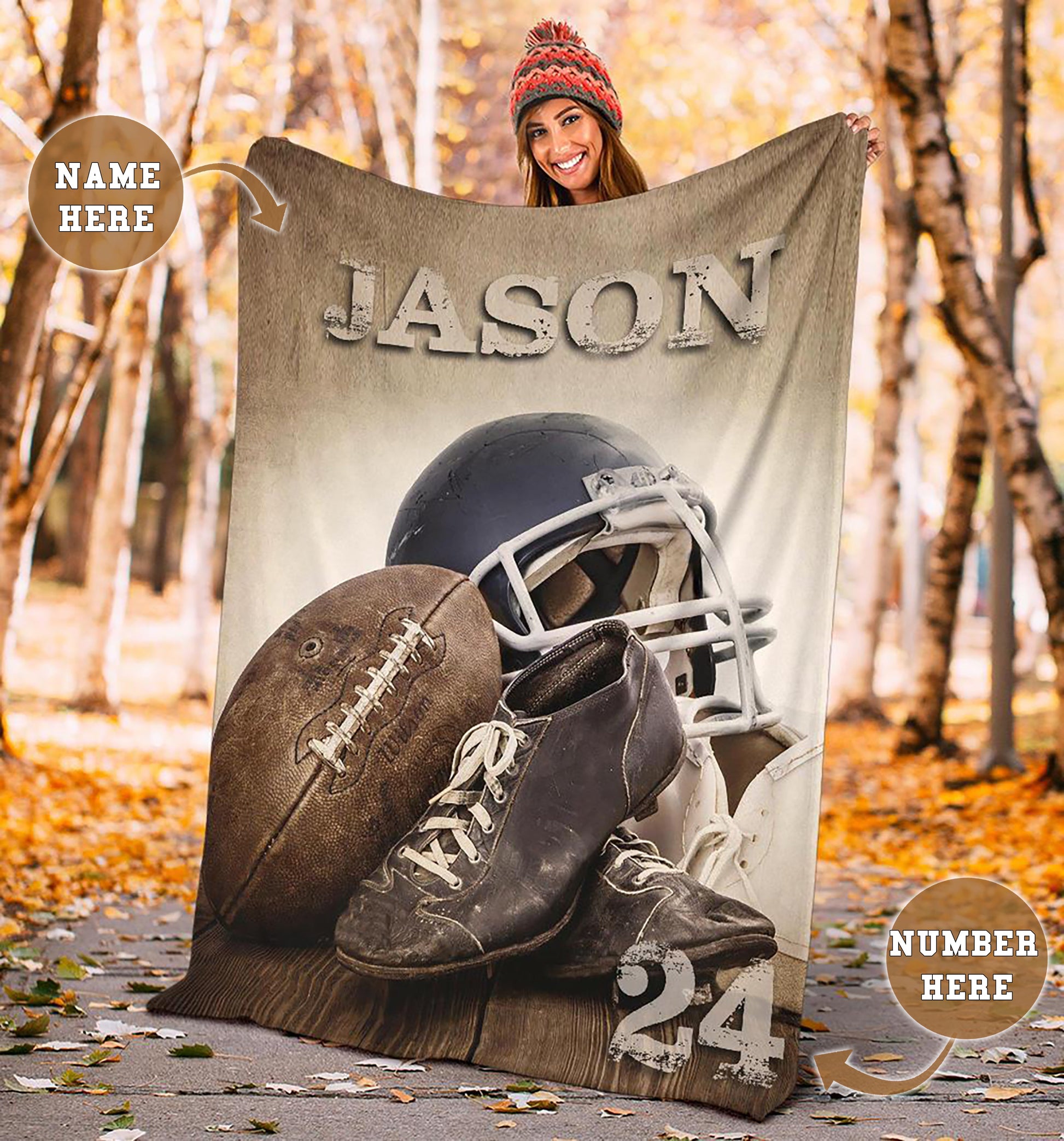 Ohaprints-Fleece-Sherpa-Blanket-American-Football-Gift-For-Son-Boy-Men-Custom-Personalized-Name-Number-Soft-Throw-Blanket-1304-Fleece Blanket