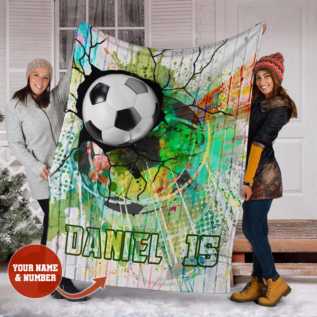 Ohaprints-Fleece-Sherpa-Blanket-Soccer-Ball-Colors-Effect-Custom-Personalized-Name-Number-Soft-Throw-Blanket-1248-Fleece Blanket