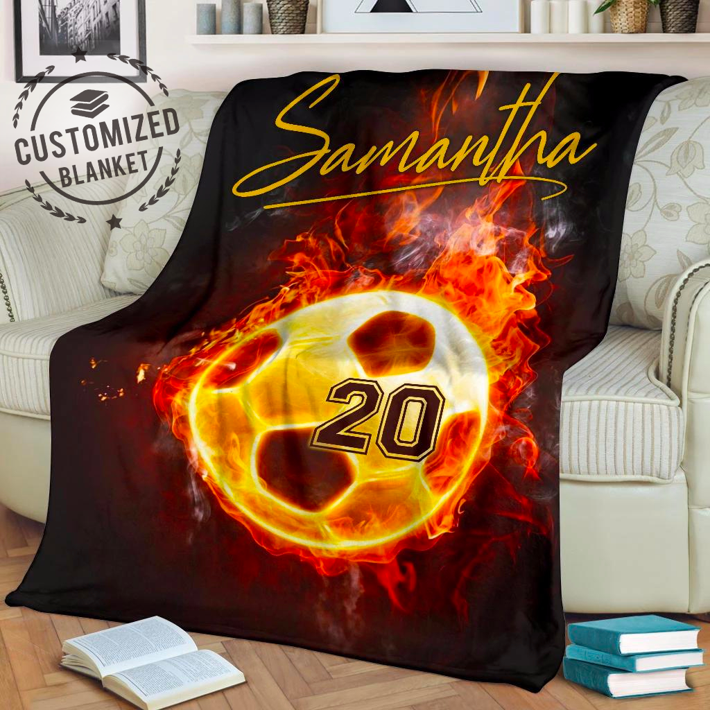 Ohaprints-Fleece-Sherpa-Blanket-Soccer-Black-Fireballs-Custom-Personalized-Name-Number-Soft-Throw-Blanket-1252-Fleece Blanket