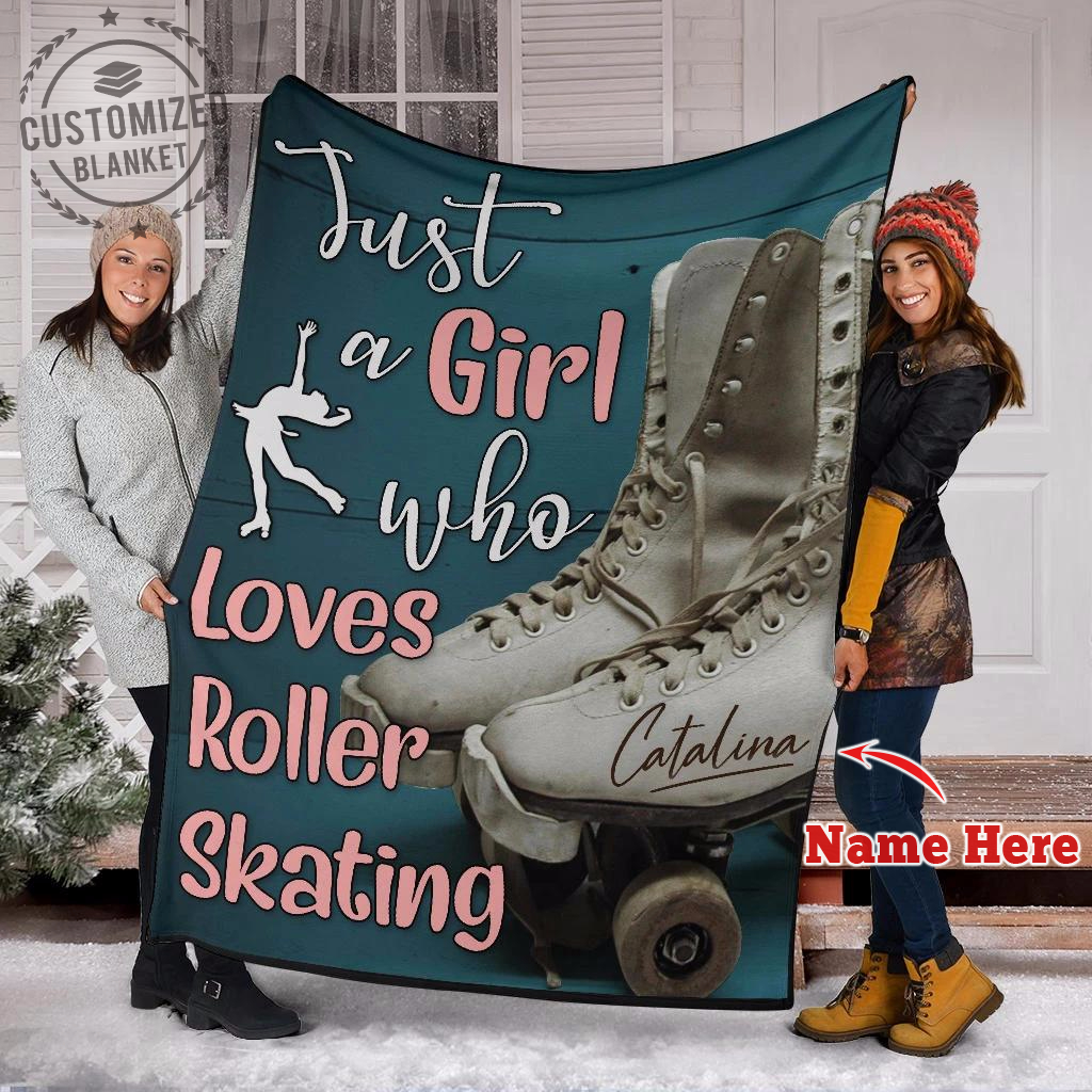 Ohaprints-Fleece-Sherpa-Blanket-Roller-Skater-Just-A-Girl-Who-Love-Roller-Skating-Navy-Custom-Personalized-Name-Soft-Throw-Blanket-1584-Sherpa Blanket