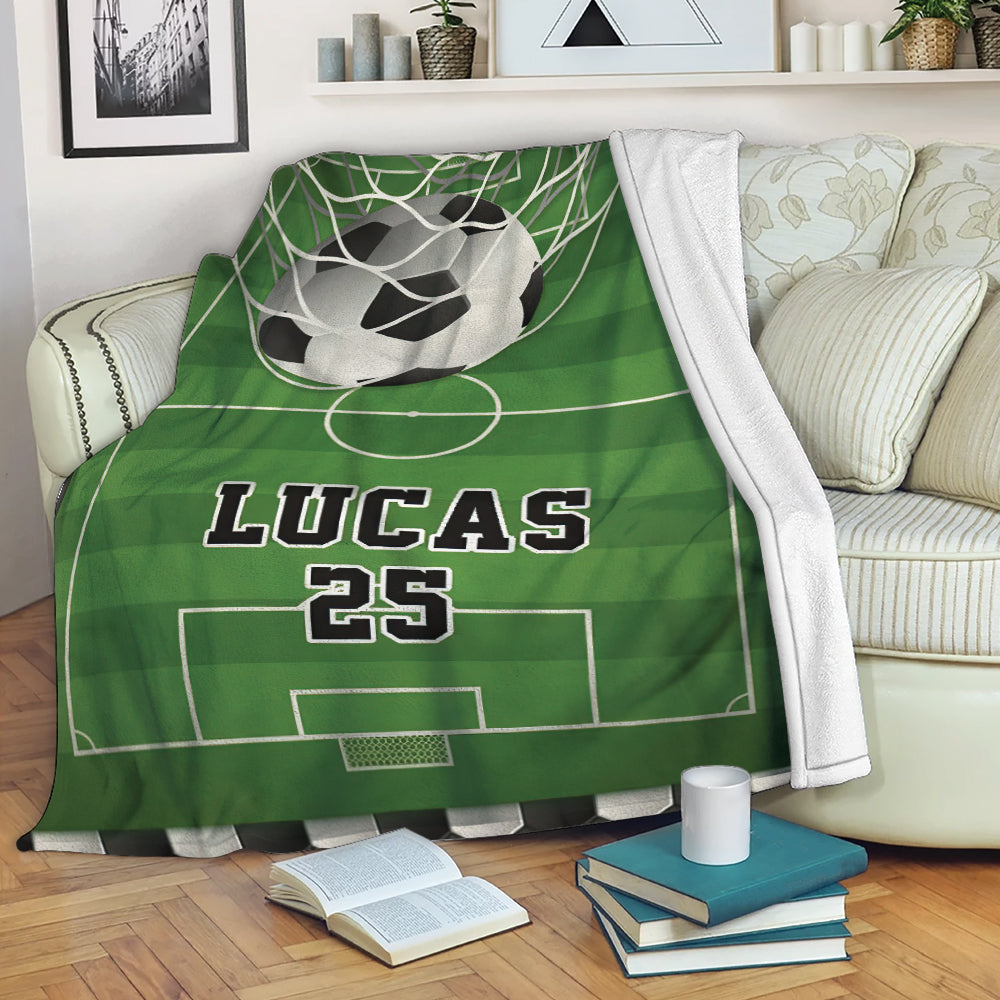 Ohaprints-Fleece-Sherpa-Blanket-Green-Soccer-Fied-Goal-Custom-Personalized-Name-Number-Soft-Throw-Blanket-1874-Fleece Blanket