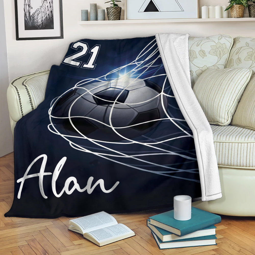 Ohaprints-Fleece-Sherpa-Blanket-Soccer-Goal-Navy-Net-Custom-Personalized-Name-Number-Soft-Throw-Blanket-1898-Fleece Blanket