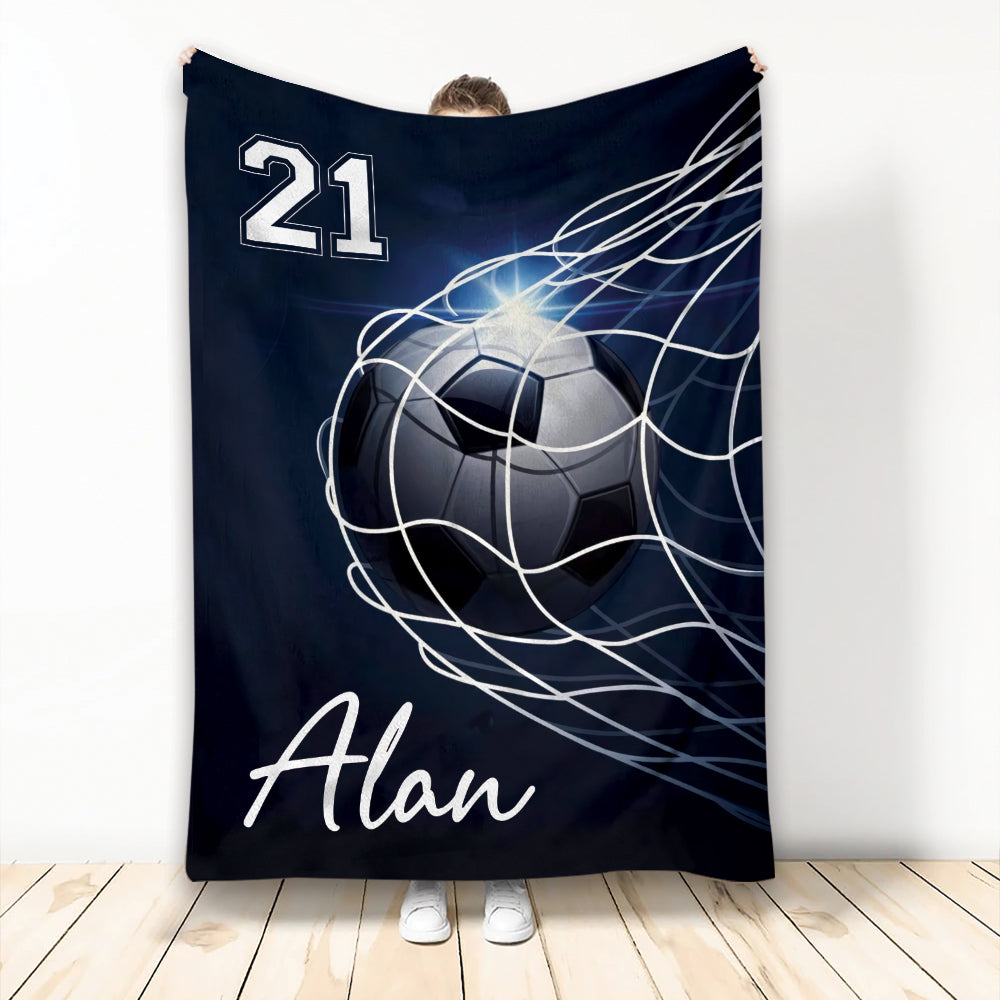 Ohaprints-Fleece-Sherpa-Blanket-Soccer-Goal-Navy-Net-Custom-Personalized-Name-Number-Soft-Throw-Blanket-1898-Fleece Blanket