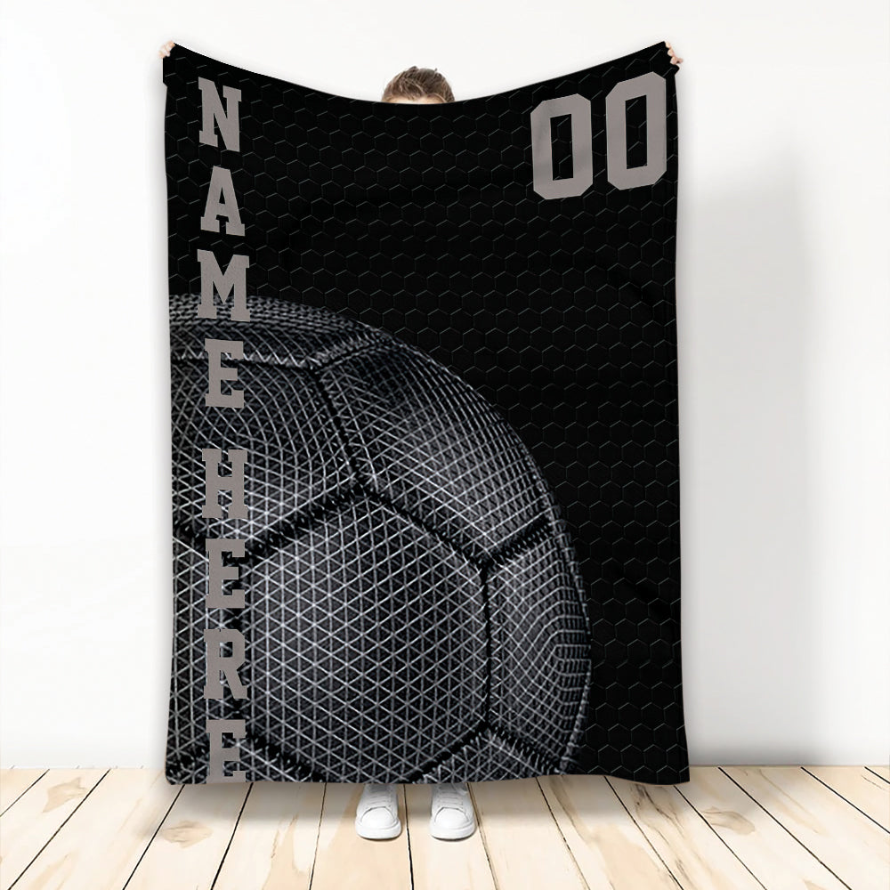 Ohaprints-Fleece-Sherpa-Blanket-Soccer-Ball-Black-Background-Custom-Personalized-Name-Number-Soft-Throw-Blanket-1896-Fleece Blanket