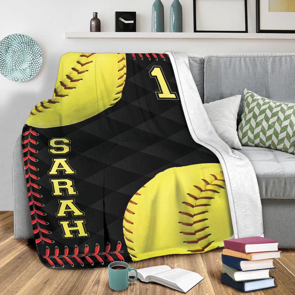 Ohaprints-Fleece-Sherpa-Blanket-Softball-Gift-For-Daughter-Girl-Custom-Personalized-Name-Number-Soft-Throw-Blanket-1818-Sherpa Blanket