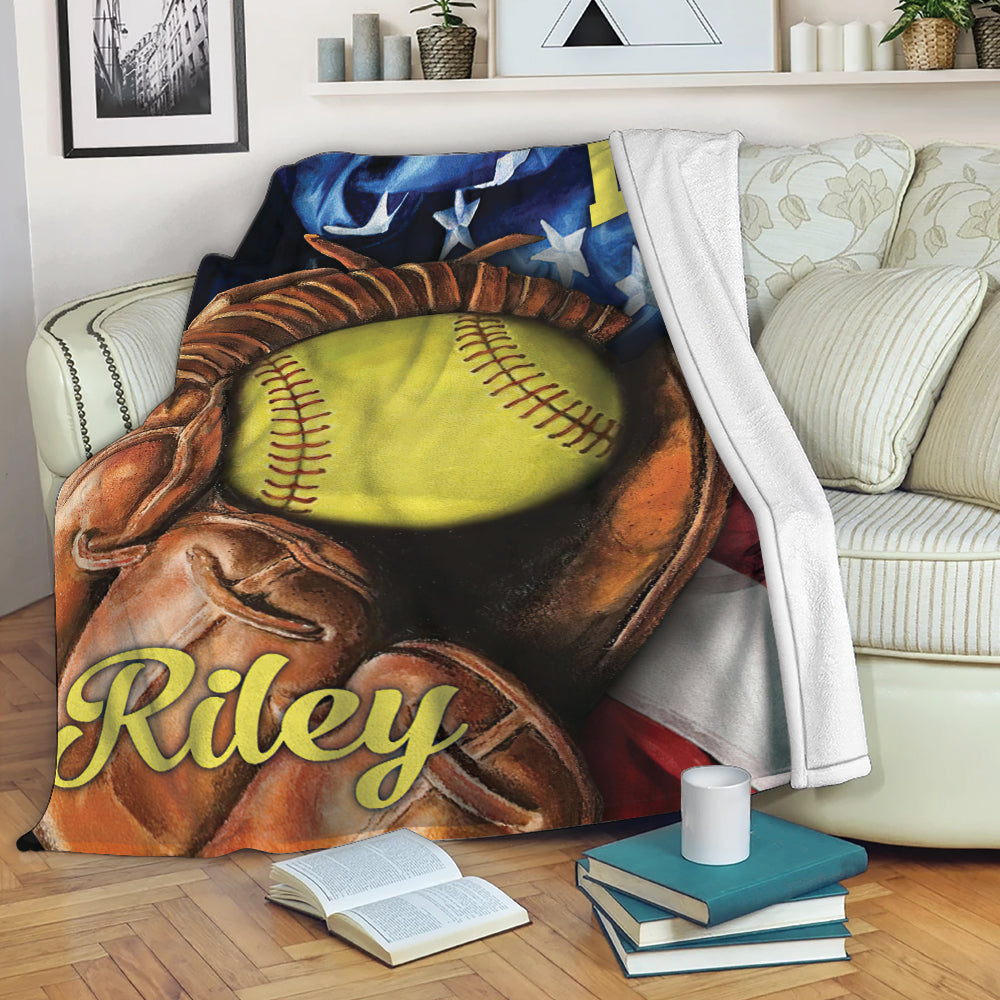 Ohaprints-Fleece-Sherpa-Blanket-Softball-Gift-For-Daughter-Girl-Custom-Personalized-Name-Number-Soft-Throw-Blanket-1859-Fleece Blanket