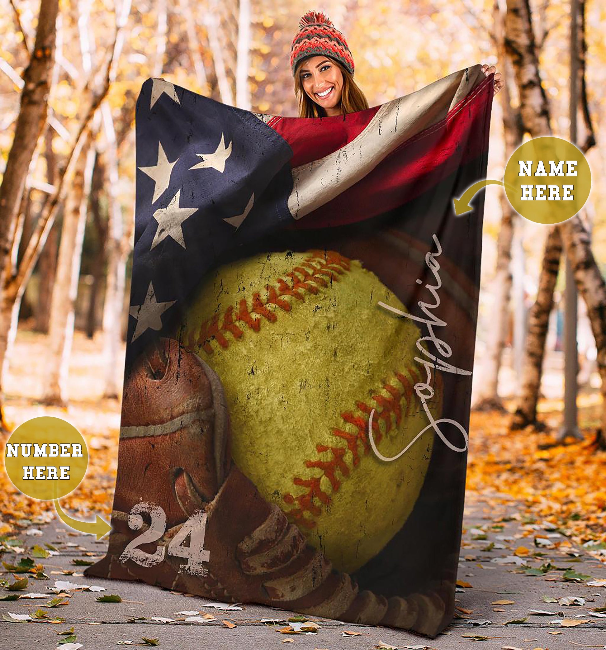 Ohaprints-Fleece-Sherpa-Blanket-Softball-Gift-For-Daughter-Girl-Custom-Personalized-Name-Number-Soft-Throw-Blanket-1873-Fleece Blanket