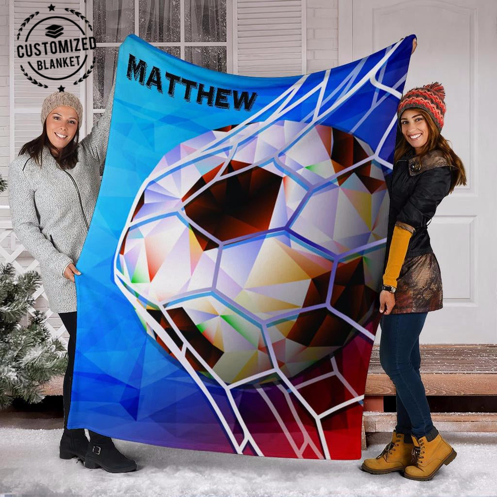 Ohaprints-Fleece-Sherpa-Blanket-Soccer-Balls-Low-Poly-Effect-Custom-Personalized-Name-Soft-Throw-Blanket-1253-Fleece Blanket