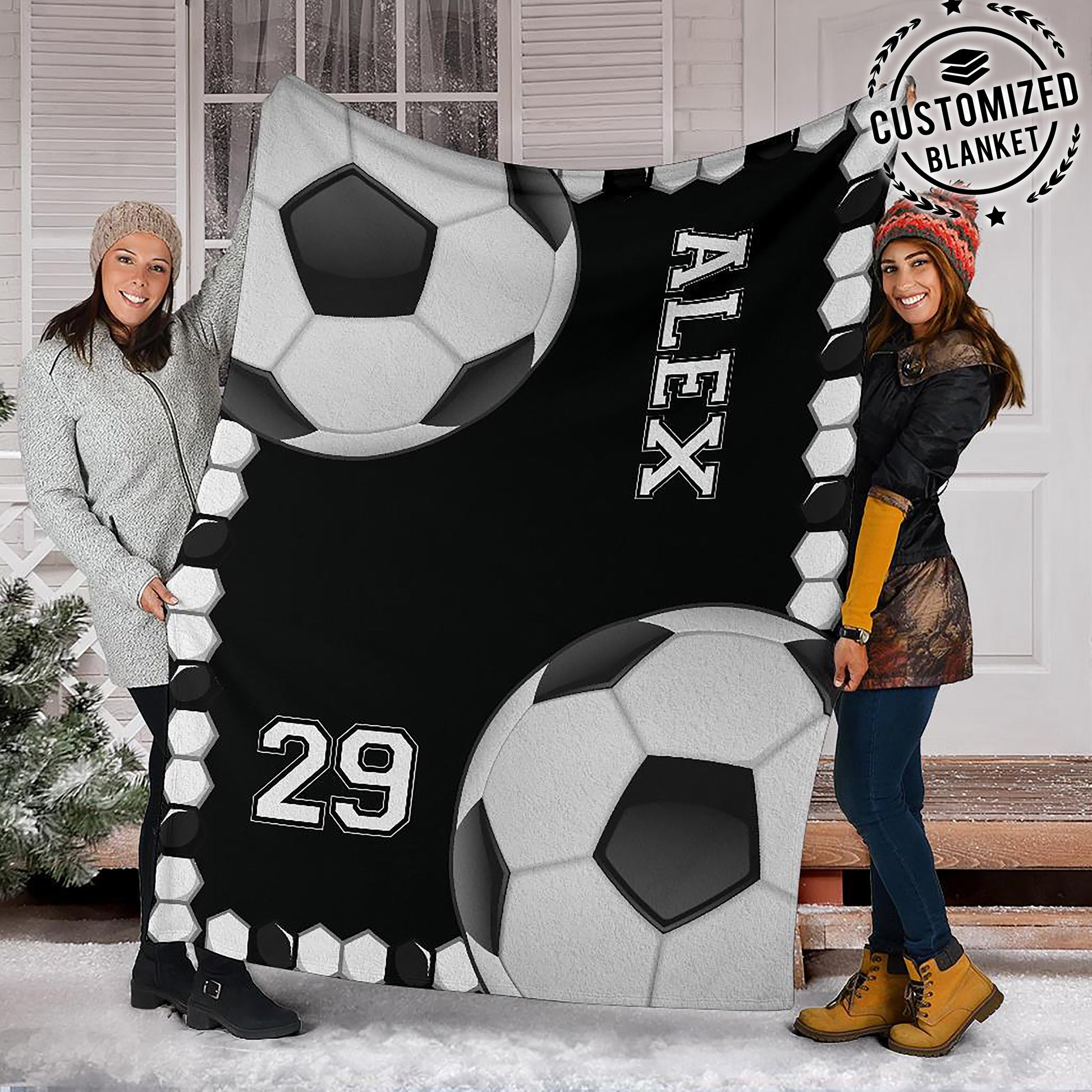 Ohaprints-Fleece-Sherpa-Blanket-Soccer-Line-Ball-Gift-For-Fan-Lover-Custom-Personalized-Name-Number-Soft-Throw-Blanket-1174-Fleece Blanket