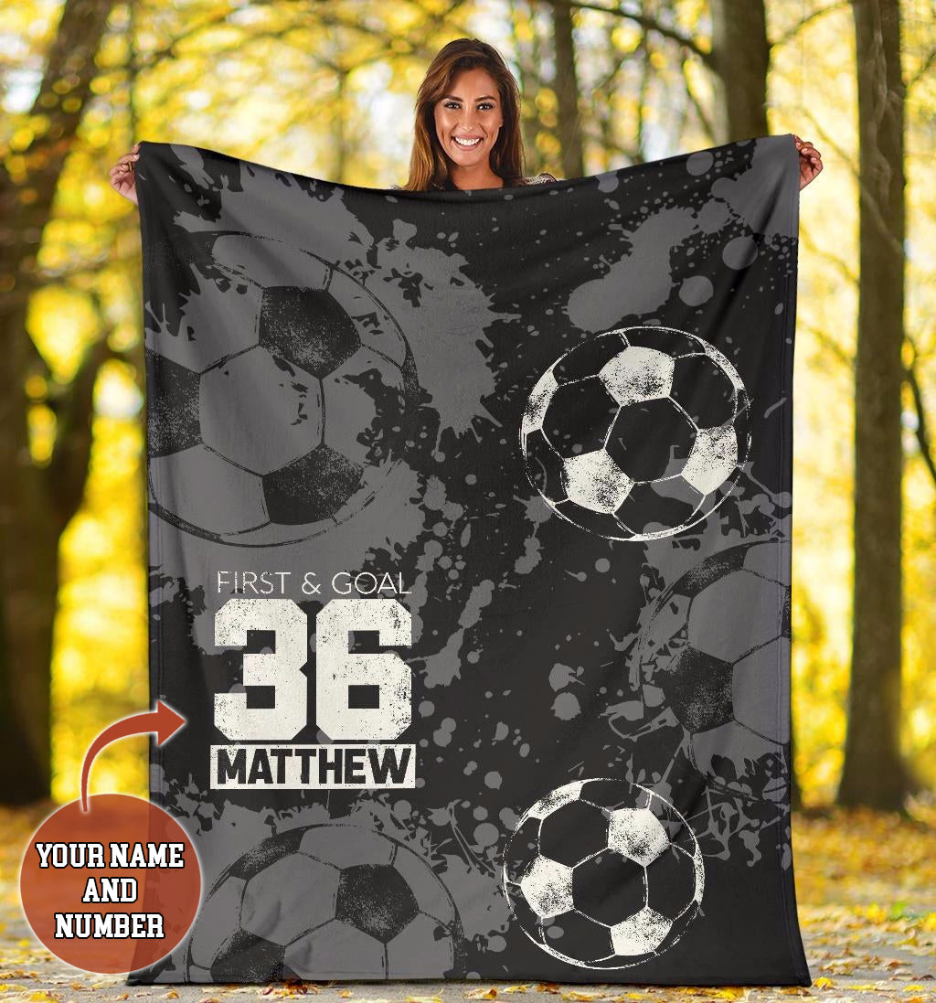 Ohaprints-Fleece-Sherpa-Blanket-Soccer-Dark-Mud-First-Goal-Custom-Personalized-Name-Number-Soft-Throw-Blanket-1348-Fleece Blanket